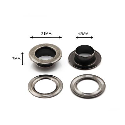 China Nickel free eyelets wholesale antique black nickel plating 12mm inner size metal round flat copper grommet eyelet for shoes for sale