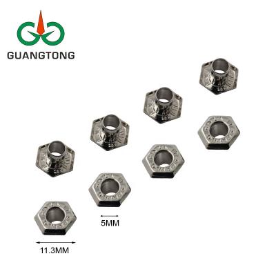 China High quality polygon shape iron nickel free grommet, custom nickel free metal grommet with engraved logo for sale