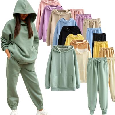 China 2022 European and American new fashion casual sweatsuit breathable velvet and thick oversized hooded women's hoodie sets women's tracksuit for sale