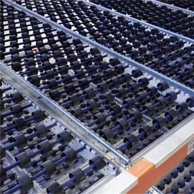 China Corrosion Protection Warehouse Storage Solution Cardboard Flow Racking FIFO Systems Conveyor System Wheel Beds Rail With Bearings for sale