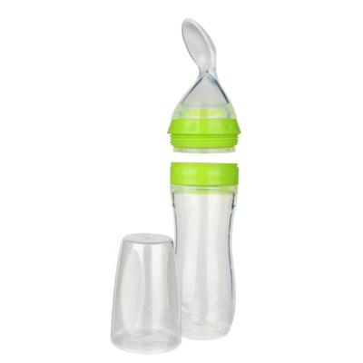 China Baby BPA Free Silicone Factory Direct Selling Spoon Food Supplement Tool Feeder Rice Cereal Squeeze Milk Bottle for sale