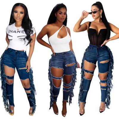 China New Fashion A7066 QUICK DRY Cup Denim Fitted Ripped Jeans Stretch Custom Logo Women Ladies Skinny Jeans Women Pants for sale