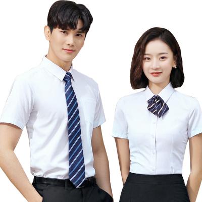 China CY001 Spring Formal Dress Solid Color Shirt Men's and Women's Breathable Short Sleeved Professional Dress Shirt Can Customize Logo for sale