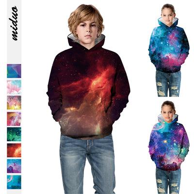 China Viable Hot Selling Digital Printed Halloween Starry Sky Boys And Girls Casual Loose Hooded Long Sleeve Sweater TZ02 for sale