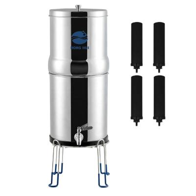 China Commercial HONG HUI 2.25G Stainless Steel Gravity Water Filter System Water Filter Housing Countertop Water Purifier With SS304 Faucet for sale