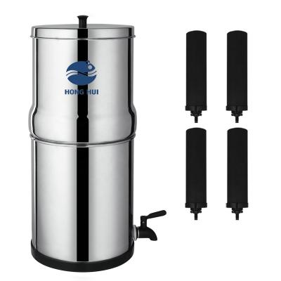 China Commercial HONG HUI 2.25G Stainless Steel Gravity Water Filter System Water Filter Housing Countertop Water Purifier With SS304 Faucet for sale