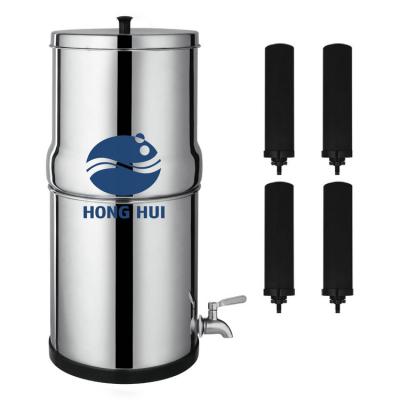 China Hotel HONG HUI Portable Countertop Water Purifier Stainless Steel Gravity Water Filter with Carbon Filter Elements for sale