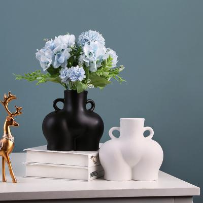 China Traditional Black And White Ceramic Female Planter Vase Small Bodied Decor Body Shape Butt for sale