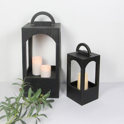 China Wooden Black Lanterns Hanging Minimalist Candle Lantern Christmas Lantern For Home Decorative for sale