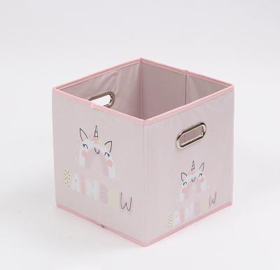 China Folding Collapsible Storage Box Household Storage Utensils Pink Cloth Toy Storage Box for sale