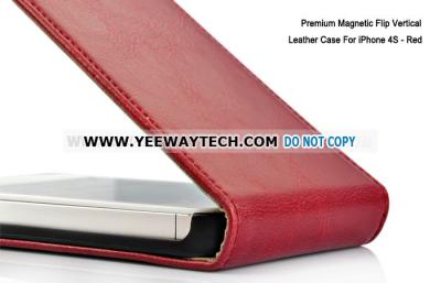 China Prémio magnético Flip Vertical Leather Case para iPhone 4S - Red à venda