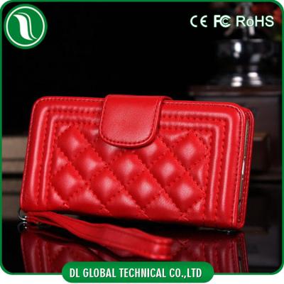 China Red Fashion Apple iPhone 6 Leather Flip Phone Case Wallet with Long Gold Chain for sale