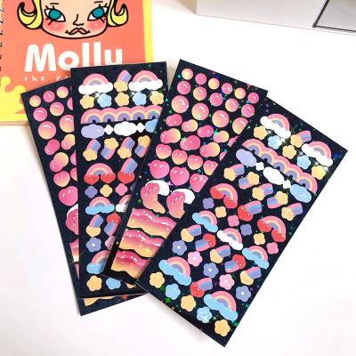 China Waterproof Custom Adhesive Stationery Hologramphic Glitter Star Hunter Korean Kiss Laser Cut Ribbon Vinyl Stickers Cover for sale