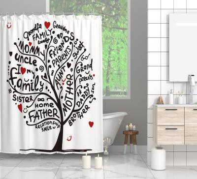 China Viable Wholesale Custom Waterproof Polyester Bathroom Shower Curtain Letter Tree Printed Bath Curtain for sale