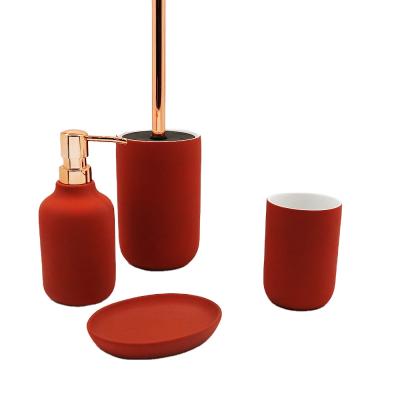 China Sustainable Rubber Coating Bathroom Accessories 4pc Ceramic Bathroom Accessory Set Bathroom Accessories Set for sale