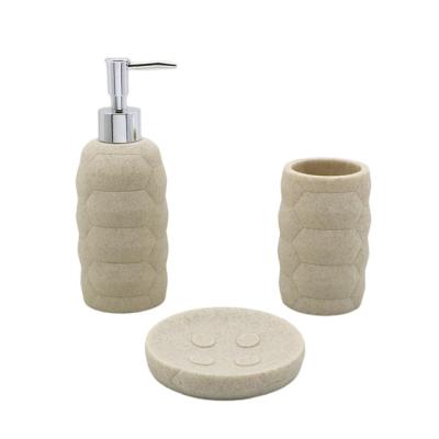 China Sustainable Natural Color 3pcs Bathroom Accessories Polyresin Sandstone Accessory Set Bathroom Accessories Sets for sale