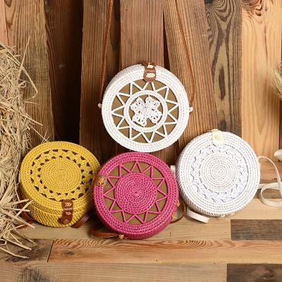 China Fashion Women Beach Bohemian Cross Body Bags Style Handmade Round Straw Rattan Beach Bags for sale