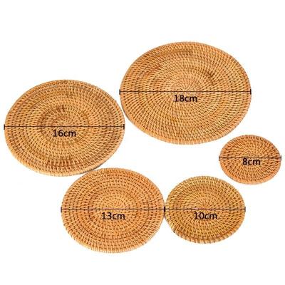 China Sustainable Bamboo Rattan Coaster 6 Pcs Set For Hand Knitting Natural Style Vietnam Cane Mat Teapot Kitchen Cup Coaster Rattan Tea Coaster Set for sale