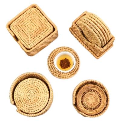 China Sustainable Bamboo Handcraft Round Rattan Tray Rttan Tea Cup and Kitchen Coaster&Place Mat Factory Wholesale Rattan Coasters for sale