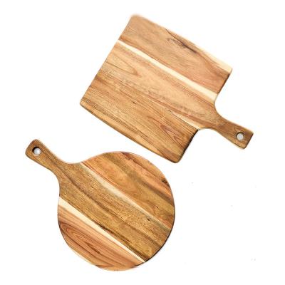 China Disposable Pizza Peel Wooden Acacia Cheese Serving Cutting Board With Wooden Handle Choppers for sale