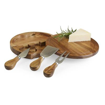 China Disposable Acacia Cheese Cutting Board And Knife Set Wooden Charcuterie Tray Serving Tray With Cutlery for sale