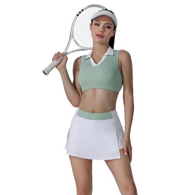 China Sleeveless Crop Tops Sets Golf Volleyball Grass Tennis Sports Wear Tennis Skirt Dress Two Piece Summer Gym Fitness Sets for sale