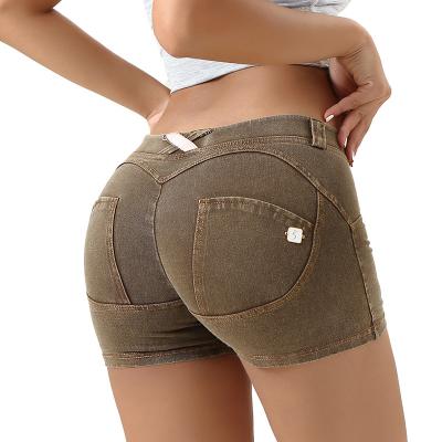 China Sexy Anti-Wrinkle Cotton Jeans Yoga Panties With Button Gaiters Designer Shorts Custom Shorts For Women for sale