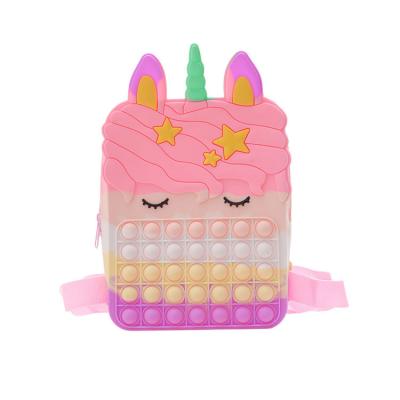 China Unicorn Backpack Children's Rainbow Bubble Decompression Toys Relaxation Toys for sale