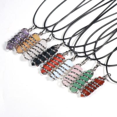 China Wholesale FASHIONABLE Amethyst Stone Necklace, Healing Natural Quartz Gemstone Crystal Point Metal Wire Wrapped Pendant Necklaces for sale