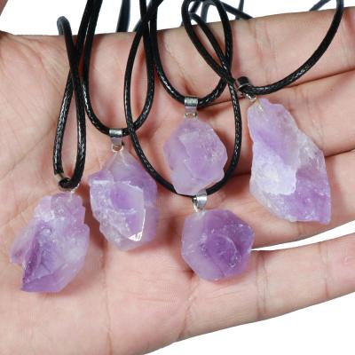 China Trendy Natural Amethyst Stone Pendant Irregular Natural Raw Crystal Pendant For Women Gemstone Necklace Jewelry for sale