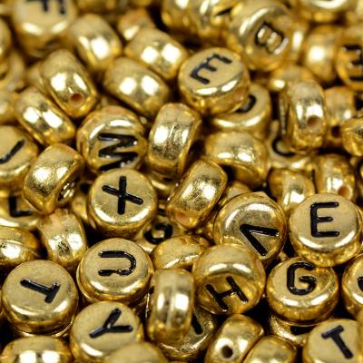 China Wholesale Acrylic Bead Diy Jewelry Accessories 4x7mm English Alphabet Black Letter Gold Plastic Single Beads for sale