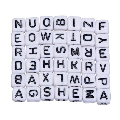 China Wholesale Cheap Price White Acrylic Beads 6mm English Alphabet A-Z Square Cube Black Letter Beads for sale