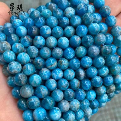 China Making Jewelry Necklace Bracelet Earring Wholesale High Quality Natural Stone Blue Apatite Round Beads Loose Gemstone Beads For Jewelry Making for sale