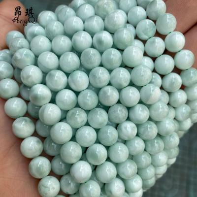 China Making Jewelry Necklace Bracelet Earring Wholesale Natural Angelite Stone Smooth Around Loose Green Angelite Stone Beads For Jewelry Making for sale