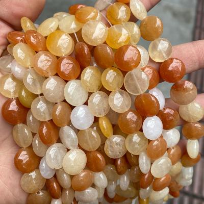 China Jewelry Making Wholesale 10mm Bracelet Necklace Earrings Natural Stone Beads Flat Yellow Topaz Jewelry Round Loose Beads For Strand Making Necklace Bracelet DIY 15.5