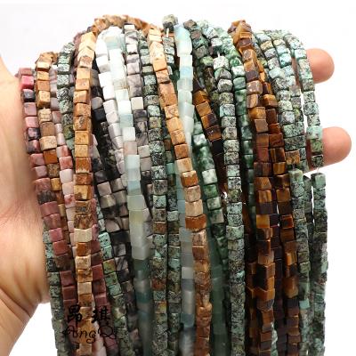 China Making Jewelry Necklace Bracelet Earring Wholesale Natural Loose Square Gem Stone Cube Beads Crystal Stone Strand Beads 4x4mm Turquoise Amethyst for sale