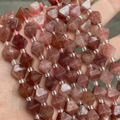 China 2021 New Arrival Faceted Natural Stone Diamond Shape Strawberry Quartz Crystal Jewelry Necklace Bracelet Earring Beads Diy Loose Gemstone Beads For Jewelry Making for sale