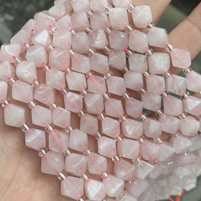 China Jewelry Necklace Bracelet Earring Making Wholesale Faceted Natural Stone Diamond Shape Rose Quartz Crystal Beads Loose Gemstone Beads For Jewelry Making for sale