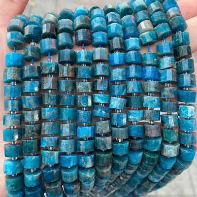 China Making Jewelry Necklace Bracelet Earring 10mm Natural Loose Gemstone Loose Beads Supplies Faceted Cylindrical Blue Apatite Beads DIY Earring Necklace for sale