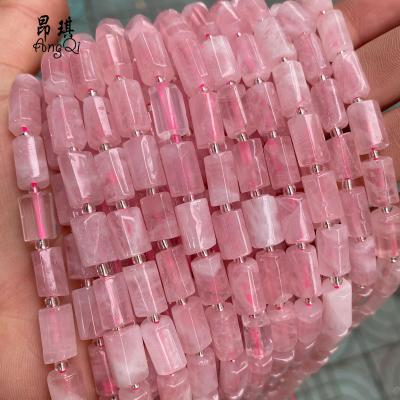 China Making jewelry necklace bracelet earring from high quality natural cylinder rose quartz stone bead for jewelry making earrings for sale