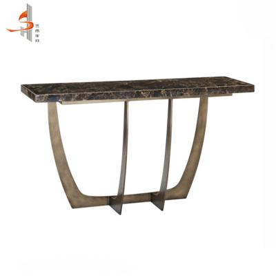 China Luxury Hotel Furniture Custom Modern Light Bronze Brown Brown Mesh Marble Top Console Table for sale