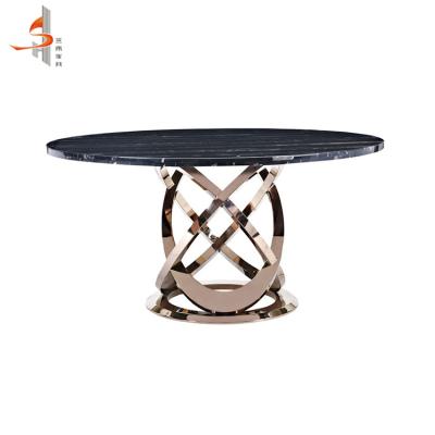 China Newest Style Modern Nordic Hotel Furniture OEM Modern Round Marble Rose Gold Plated Low Dining Table for sale