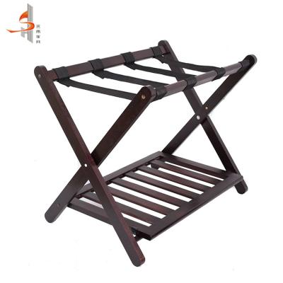 China Hotel Room Furniture OEM Style Solid Wood Antique Luggage Storage Rack With Shelf for sale