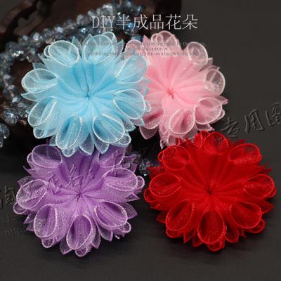 China High tenacity top selling fashion retro personalized Mesh Gauze Ribbon half-complete flower head with women for sale