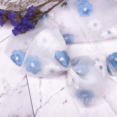 China High Tenacity 7CM Kawaii Flower Embroidery Print Polyester Childish Organza Mesh Yarn Ribbon for sale