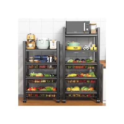 China Black Sustainable Carbon Steel A Table Kitchen Container Multifunctional Removable Rolling Vegetable Storage Rack for sale