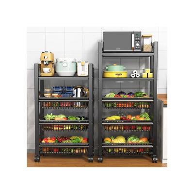 China Sustainable Removable Four Tier Floor To Ceiling Rack Kitchen Carbon Steel Multilayer Vegetable Storage Rack for sale