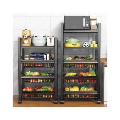 China RackStorage Spice Kitchen Storage Floor-to-ceiling Rack Viable Multifunctional Vegetable Kitchen Rack Storage Fruit Basket for sale