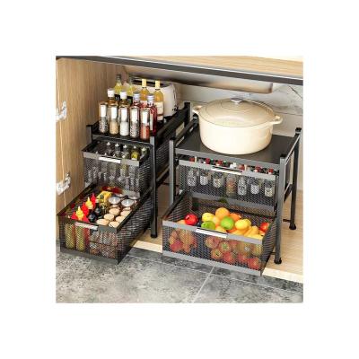 China Detachable Spice Bottle Rack Carbon Steel Countertop Kitchen Dish Rack Multi-Layer Pull-Out Storage Rack Detachable for sale