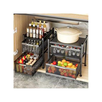 China Kitchen 3 Tier Spice Jar Rack Set Carbon Steel Multi-Function Viable Storage Rack Adjustable Shelving Racks Under Sink for sale